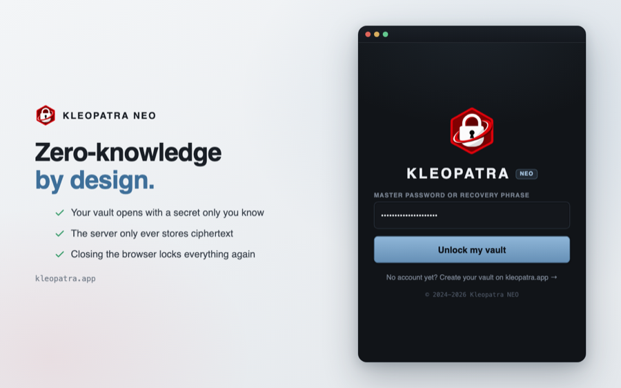 Kleopatra Neo extension - locked vault asking for the master password